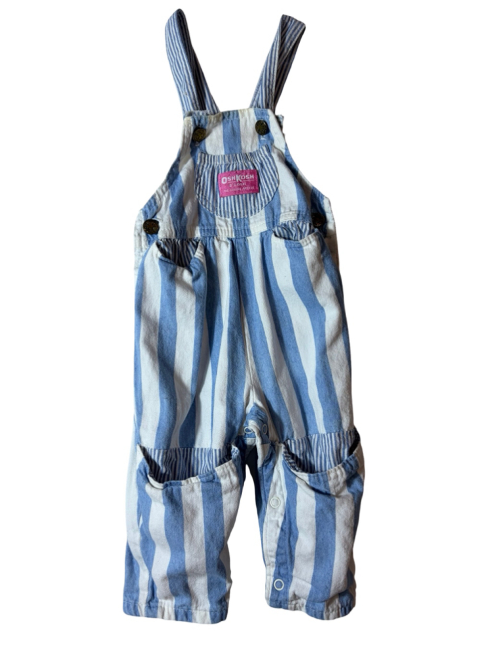 Vintage OshKosh B’Gosh Baby Overalls Blue White Stripe USA Made 18 Months